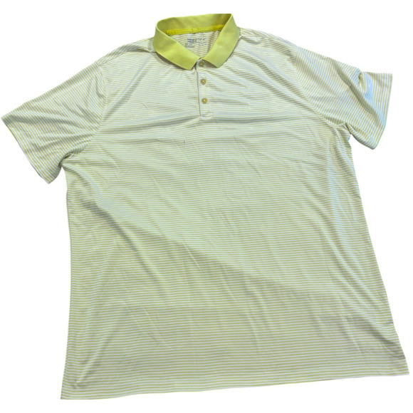 Nike Polo Shirt Mens 2XL White Green Striped Dri Fit Short Sleeve Performance - Picture 1 of 7